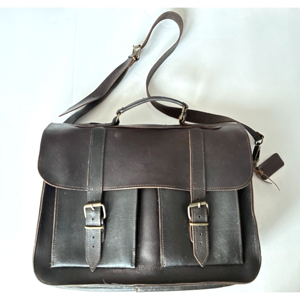 VTG Grafea England Dark Leather Laptop Messenger Poet Satchel Shoulder Bag - Picture 1 of 16
